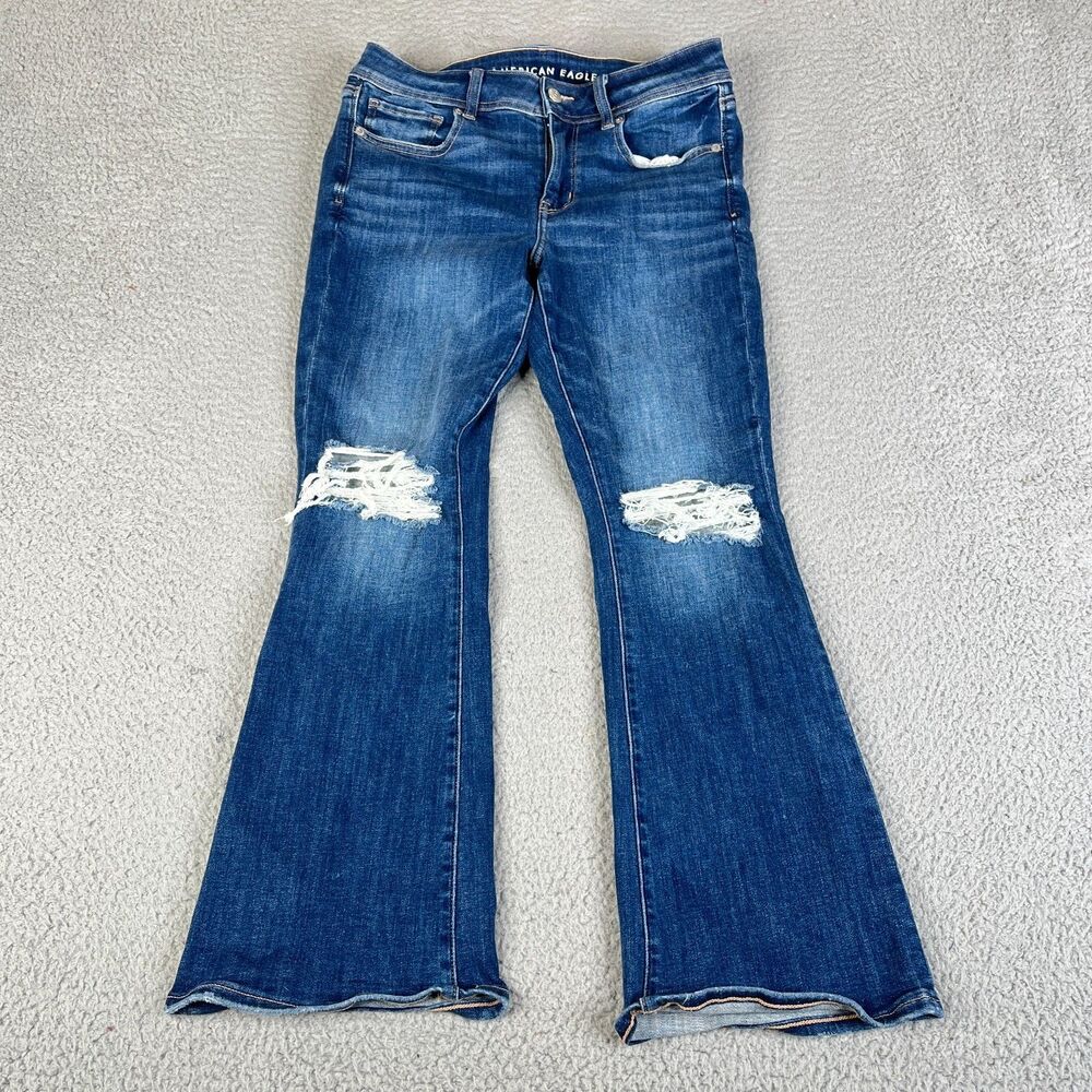 AMERICAN EAGLE Kick Boot Jeans Womens 6 X Short Blue Mid Rise Distressed 29 x 27